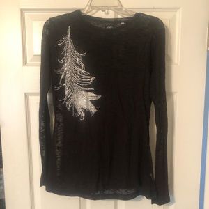 Panhandle Slim sheer top with rhinestone feather